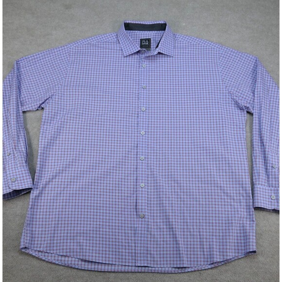 Jos A Bank Travel Tech Shirt Men 2XL Tailored Fit Blue Red Button Up Long Sleeve - Picture 4 of 11